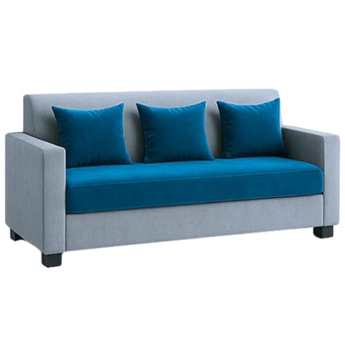 Image of Furny Lexman 3 Seater Fabric Sofa Set (Aqua Blue-Light Grey) | Soft Velvet Fabric | Modern Design | Comfortable Seating | Living Room Furniture