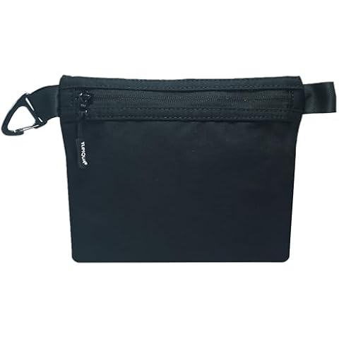 YUMQUA Water-Resistant Zipper Pouch with Carabiner Clip, Small Nylon Multipurpose Travel Digital Cosmetics Toiletry Bag Tool Storage Pouch, Black Cover