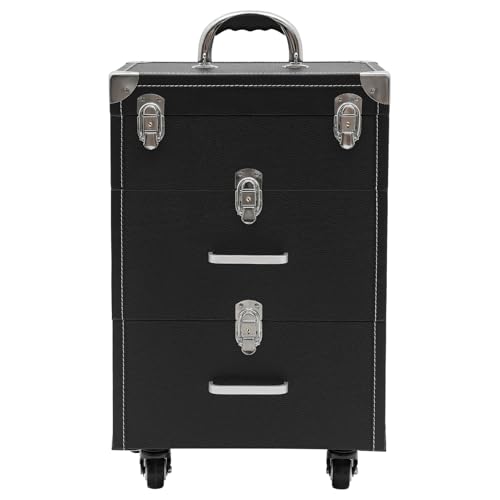 Rolling Nail Case w/compartment Wheeled Manicure Storage Case Polish Organizer 110.23 lbs Professional Makeup Trolley for Studio or Travelling Nail Technician Artists Cosmetologist Stylist (black)