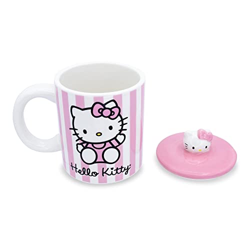 Toynk Sanrio Hello Kitty Pink Stripes Ceramic Mug with Lid - Image 3