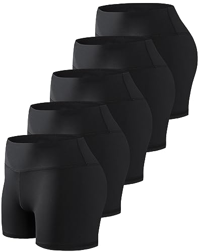 TELALEO 5 Pack 5 Womens Volleyball Shorts Spandex Compression Shorts Workout Performance High Waist Yoga Biker Shorts S