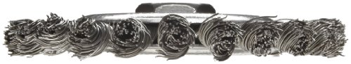 Image of Weiler 09856 Roughneck Jr. 5 inch Filler Pass Weld Cleaning Brush, .023 inch Steel Wire Fill, 5 /8 inch-11 Unc Nut, Made in the USA