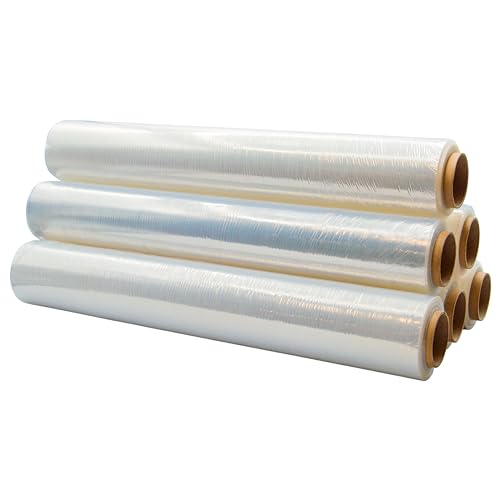 Raylu Paper - 6 rollos de film para Embalaje y para Paletizar, Rollo de Papel Film Resistente de Plástico con Alta Elasticidad para Mudanzas y Envíos (Transparente, 6 unidades)