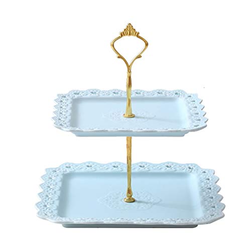 Présentoir gâteau à double couche bleu pour table basse et desserts - 2
