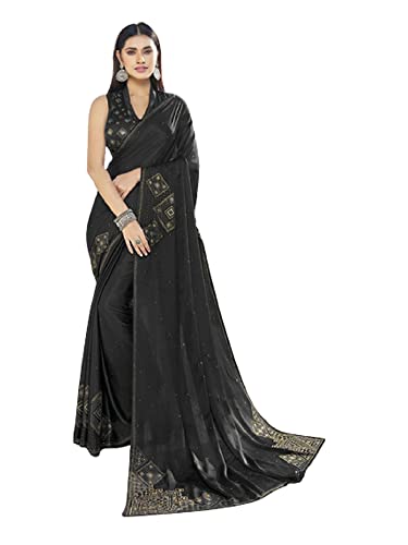 Sari femme indienne satin noir brillant 6,25 m de prestige Sari 1371