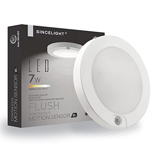 SINCELIGHT PIR Motion Sensor 7W LED Ceiling Light (Φ6''/146mm), Automatically ON/Off, Movement Activated, Cool White 6000K