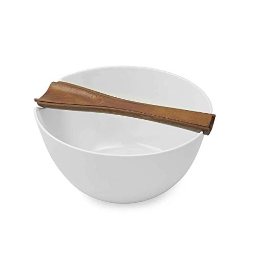 Comparison: Best Nambe Gourmet Harmony 3 Piece Wooden Salad Set 11 Nambe Quatro Salad Bowl with Servers Set | Large Serving Bowl with Wooden Utensils | Made of Acacia Wood and Fine Bone China | Measures 11-Inches | Dishwasher Safe (White)