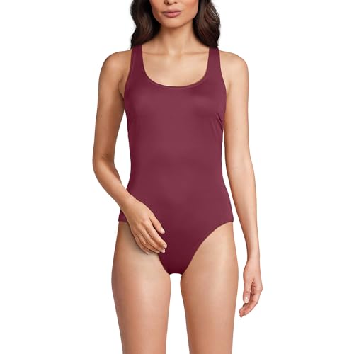 Lands' End Women's Long Torso Tugless X-Back One Piece Swimsuit 14 Burgundy Spritz