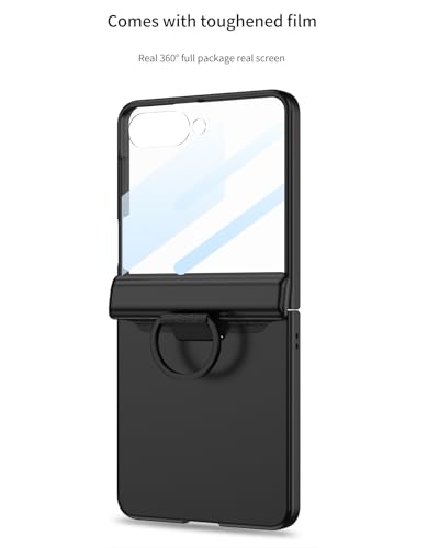 Image of Midkart Ring Case Compatible with Samsung Galaxy Z Flip 7 Release 2025 Magnetic Hinge Protection Ring Holder Hard PC with Front Glass Cover 360-degree Protection, Black
