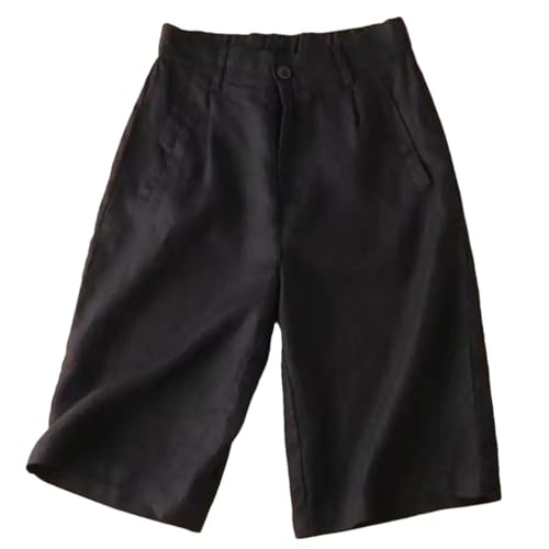 Short femme taille haute contre la chaleur coupe trapeze en coton lin noir