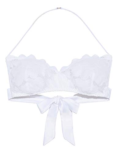 Savage x Fenty Womans Regular Floral Glow Lace Tie Back Bralette, ANGEL WHITE, S