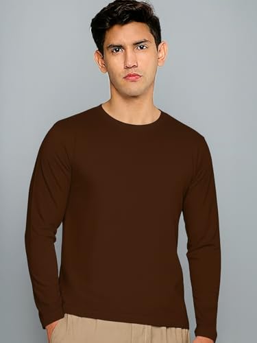 Image of Veirdo Pure Cotton Round Neck Regular Fit Solid Full Sleeve T-Shirt for Men & Boys (Available in Black, Cork, Green, Maroon, Navy, Swanwhite & White Color)