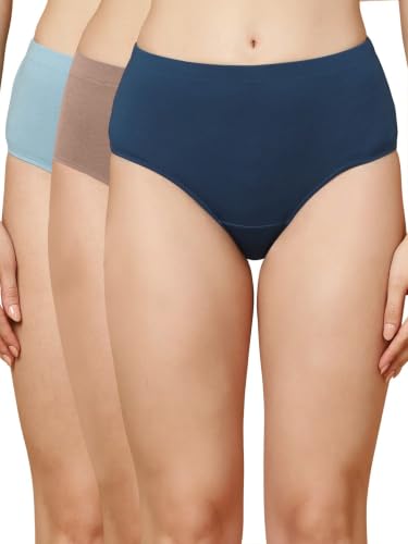 Image of SOIE Women High Rise Full Coverage Solid Colour Cotton Stretch Hipster Panty (Pack of 3)