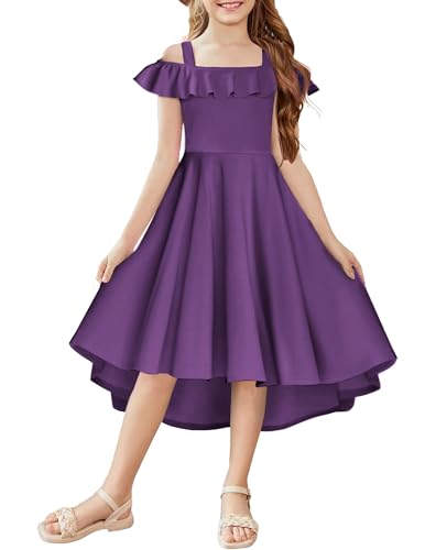 Arshiner Summer Girl's Off Shoulder Midi Dress Flounce Trim Flutter
