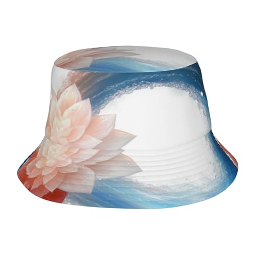 Elegante sombrero de pescador circular con columna de agua y flores para hombres y mujeres, sombrero de pesca con protección solar con diseño clásico, ideal para actividades al aire libre, Columna de