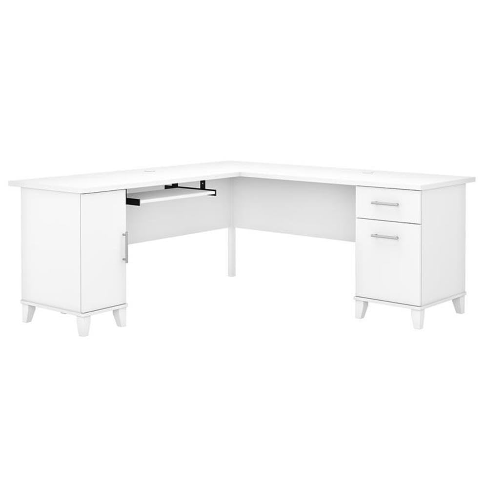 Bush Home Somerset 72W L Shaped Desk with Storage in White, 72-inch Large Corner Computer Table for Home Office Workspace