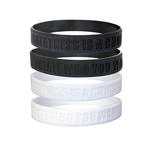 Greatness is a Choice, Create Who You Want to Be Motivational Silicone Wristbands with Quote, Rubber Bracelets for Fitness, Workouts, Exercise, Basketball, Weight Training