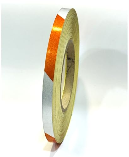 Image of WALLMATE Dual Shade Reflective Radium Strip for Car & Bike Waterproof Self Adhesive, Safety Sticker, Night Glow Tape for Helmet, Scooter & Cycle Decoration (Orange-Silver, 0.5 In x 45 Mtr (1771 in))
