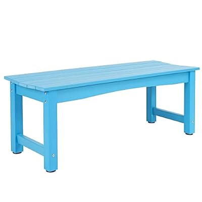 Sunnibety Weatherproof HIPS Outdoor Bench, 2-Person Patio Dining Bench, All-Weather Poly Lumber Garden Bench, Never Rot or Fade, Park Bench with Wood Grains for Porch, Garden, Deck, Entryway, Blue