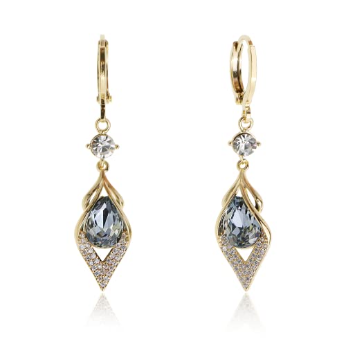 Sonateomber Light Blue Crystal Birthstone Drop Dangle Earrings for Women Sparkly Elegant Gemstone Teardrop Dangly Gold Leverback Small Hoop Infinity Wedding Prom Jewelry Gift