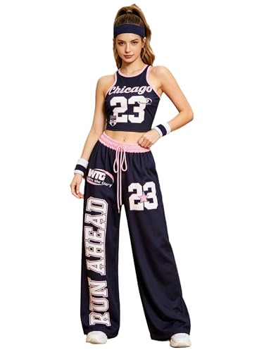 Pantalons occasionnels imprimés pour femme et gilet assorti pour le studio de fitness