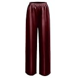 WANLUOSUX Womens Dress Satin Pants Burgundy Silk Trousers for Women
