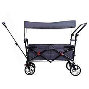 FUXTEC Bollerwagen faltbar FX-CT700 Grau mit Dach - Transportwagen klappbar | inkl. komfortablem Schiebegriff | Feststellbremse | Vollprofilreifen | Handwagen/Leiterwagen