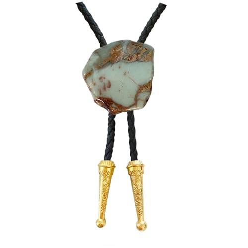 Image of Daisy Del Sol Gemstone Bolo Tie Braided Vegan Faux Leather Natural Stone Gold Handmade Necklace Adjustable Boho Western Jewelry