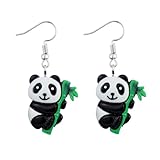 Cute Panda Resin Dangle Hook Earrings for Women Bear Animal Bamboo Leaf Drop Dangling Fish Huggie Hoops Earring Adorable Jewelry Gifts Birthday