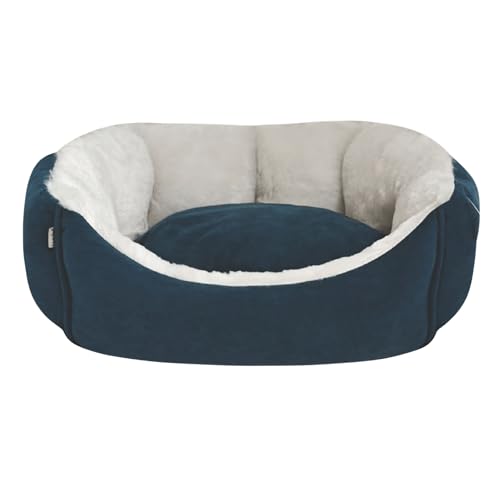 Dream Paws Dog Bed, Super Soft Rectangle Fleece Bed, Warm Plush Lined Warm Cosy Pet Bed with Anti-Skid Botton, Anti-Anxiety, Machine Washable, Blue, Medium, 60x50x18cm