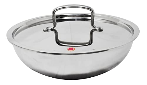 Image of Triply Stainless Steel Kadai, Kadhai with Lid and Handle - Induction and Oven Compatible Deep Fry Pan (3 litres (Tasla 24cm))