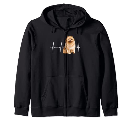 Pomeranian Heartbeat Dog Lover Zip Hoodie, Black, S