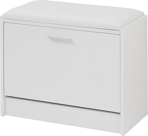 Wzyfv Scarpiera Salva spazio Slim in Legno Melaminico da Ingresso. Cassapanca da ingresso Bianca da 6 paia con Anta a Ribalta e Doppia Profondità 30x63x45 cm