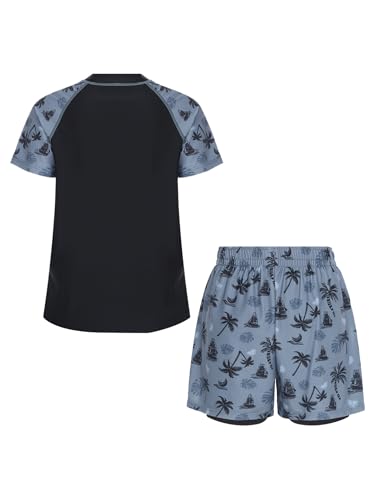 Kids Boys 2Pcs Short Sleeve Swim Top with Double Layers Shorts Coconut Tree Print Sun Protection Swimwear4