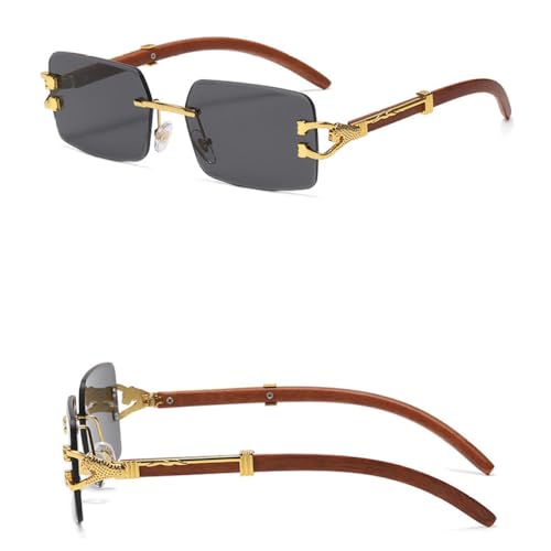 Rectangle Rimless Sun Glasses Men Square Diamond Leopard Decorate Eyewear Gradient Green Blue Color Sunglasses4