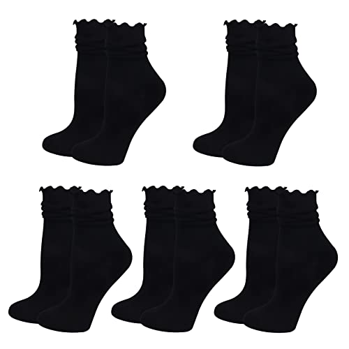 Bienvenu Ruffle Slouch Socks for Women, Cute Cotton Crew Socks, Frilly Novelty Knit Socks 5 Pairs