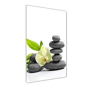 Tulup Schilderij op gehard glas- 60×120 – Schilderij Muurdecoratie – Wanddecor Kunstdruk – Modern Decoratief Beeld Gedrukt – Decoratie Poster Foto Afbeelding – Orchidee en stenen