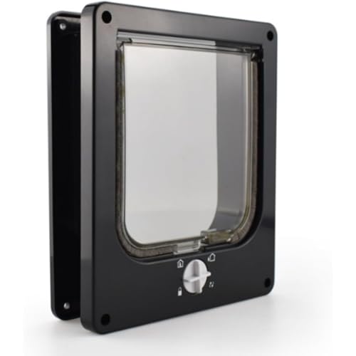 GrnArt キャット・ドア 猫と犬の通路 屋内外ドア用4方向ロック式キャット・フラップ ペット用耐候性出入り口 マグネット式デザイン 猫穴 ペットドア 猫小屋 キャット・ドア (M,ブラック)