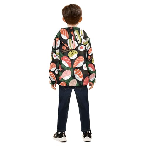Sushi Pattern with Various Types Toddler Fleece Jacket Girl Boys Hooded Fleece Jacket Coat Warm Outwear Zip-up 3-10T4
