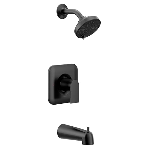Moen Genta LX Matte Black Pressure Balancing Modern Shower Set with Showerhead Lever Handle, and Tub...