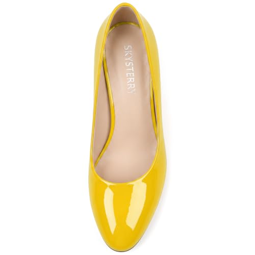 Image of SKYSTERRY Women's Low Heel Dress Pumps Shoes 2 Inch | Low Chunky Block Heel Pumps, Closed Round Toe Heels, Patent Leather Office Work Wedding Pumps Shoes
