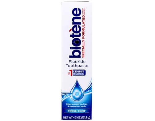 Biotene Fluoride Toothpaste for Dry Mouth Symptoms, Bad Breath Treatment and Cavity Prevention, Fresh Mint - 4.3 oz