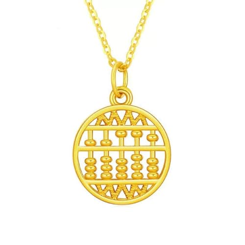 Collier d'or 24K chaîne maille fine pendentif abacus creux pour femme élégante