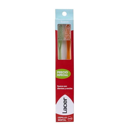 LACER - Pack 2 Cepillos de Dientes, Cerdas Suaves, Filamentos Tynex con Puntas Redondeadas, Mango Ergonómico Antideslizante