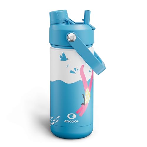 Image of Kids Insualated Water Bottle with Straw,18oz Stainless Steel Water Bottle with Dual Spouts, Leak-Proof,BPA-Free,Double Wall Vacuum Keeps Cold for 24 Hours for Sports,Travel,School (Water Leap)