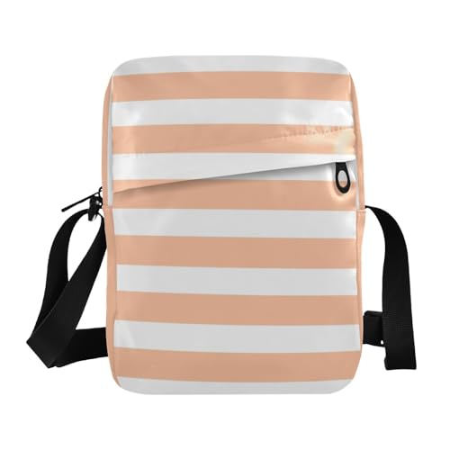 MCHIVER Small Messenger Bag Peach Orange Stripes Crossbody Bag for Men Women Travel Purse Wallet for Passport Phone