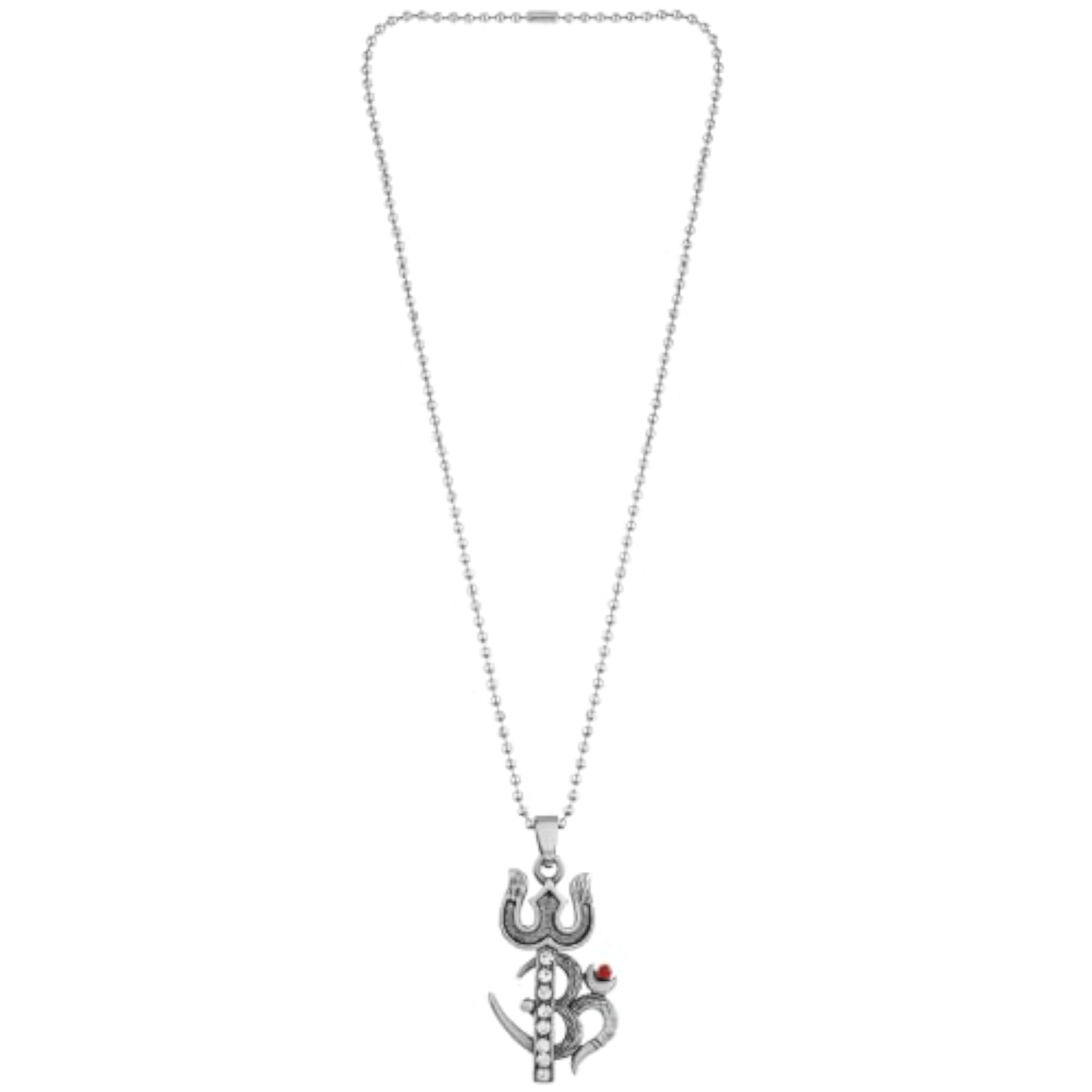 Men's Silver Plated CZ Lord Shiv Trishul & Om Pendant Locket