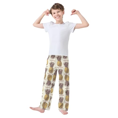 ZZXXB Retro Pineapple Boys Long Pants Soft Trousers Elastic Waist Kids Lounge Bottoms with Pockets S-XL2