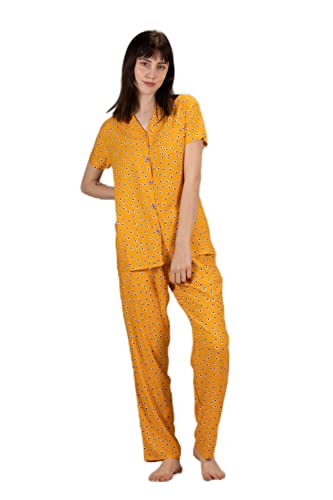 Image of Evolove Women's Polyester Half Sleeves Collared Night Suit Set /Top Pyjama Set Super Soft Comfortable (Nightsuit-Collar-HS-2)