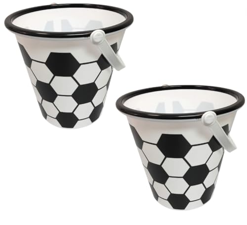 SOL MAR Easter Pails 8.375x7.875in Soccer Sports Bucket with Handle Easter Party Decor Egg Hunts Event Carry Storage Candy and Gifts Basket Supplies 2Pk Bonus Plithers